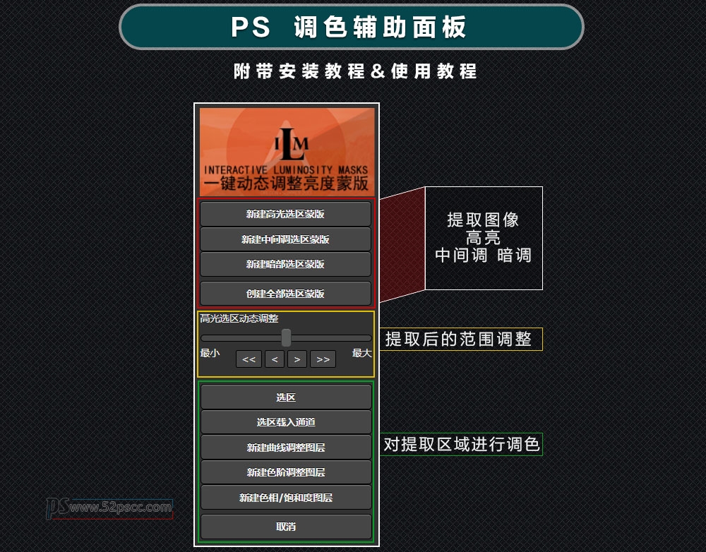 Photoshop插件扩展ILM交互式亮度实时动态控制风光面板2.0中文版 风景调色必备插件