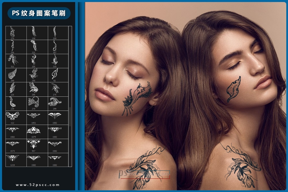 Procreate纹身笔刷 PS纹身花纹素材 Photoshop复古花纹笔刷缩略图