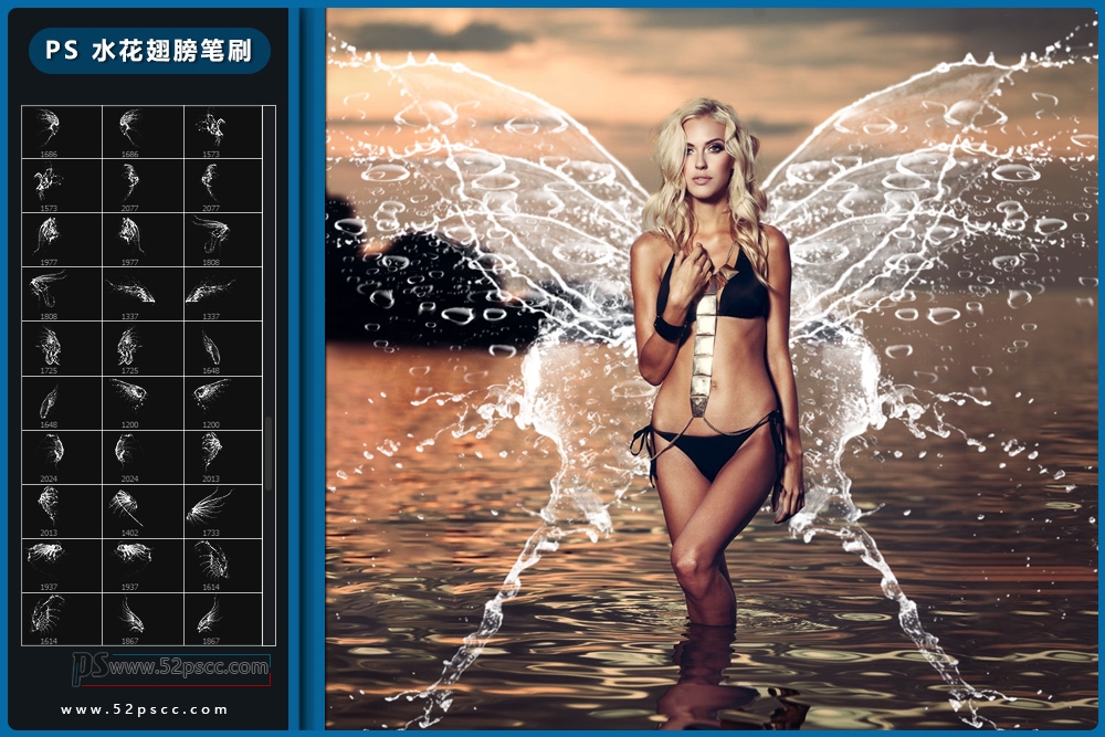 Procreate水花翅膀笔刷 PS翅膀形状素材 Photoshop水花效果笔刷缩略图