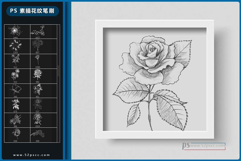 Procreate花纹笔刷下载 PS素描花纹素材 Photoshop手绘花朵笔刷缩略图