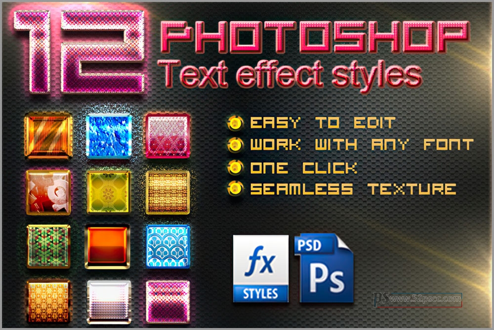 PS立体文本绚丽效果样式Photoshop绚丽纹理图案样式预设缩略图