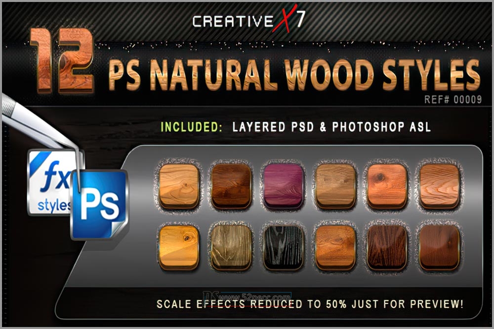PS立体真实木质质感样式Photoshop木质图案样式预设缩略图