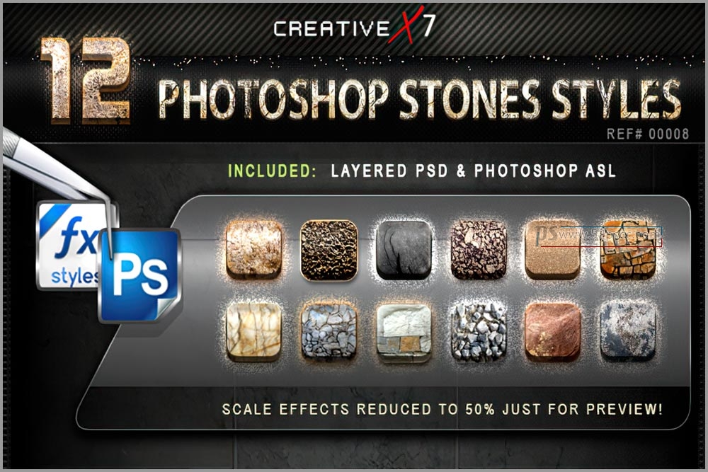 PS石头石材纹理立体特效样式Photoshop石材图案样式预设缩略图