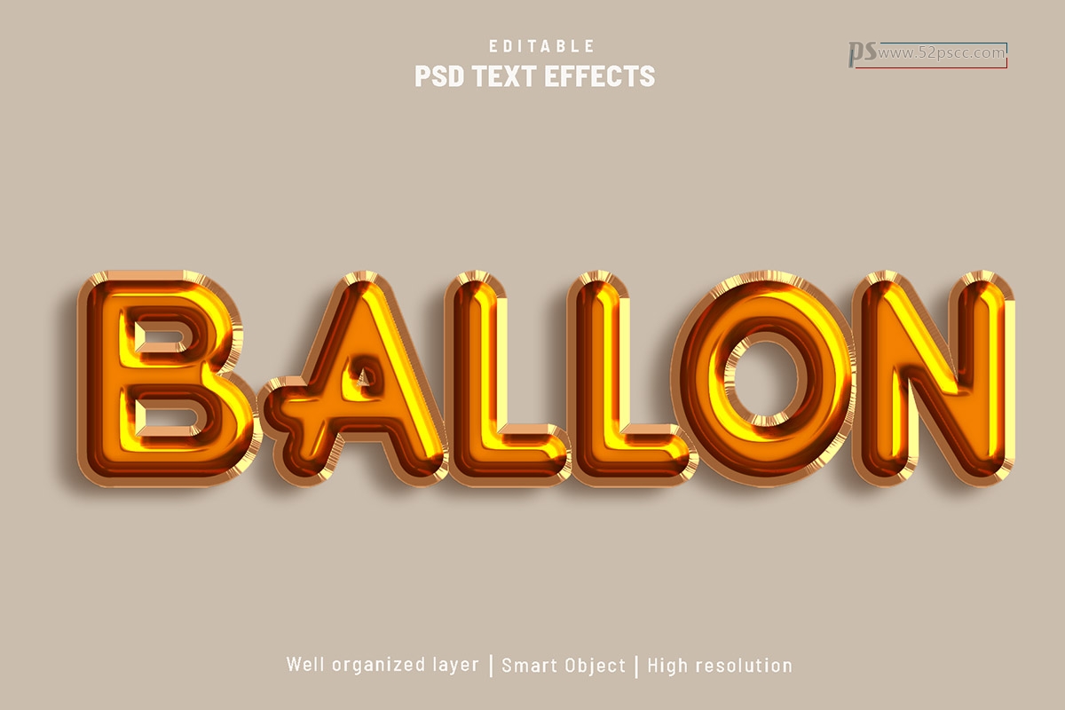 Photoshop金黄色气球效果3D立体文字样式PS可编辑气球效果预设
