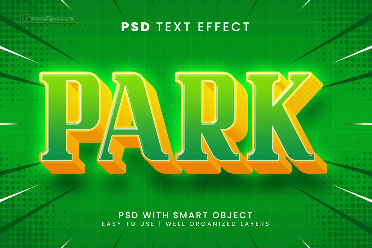 Photoshop精美3D字绿色外发光创意样式PS可编辑外发光创意预设