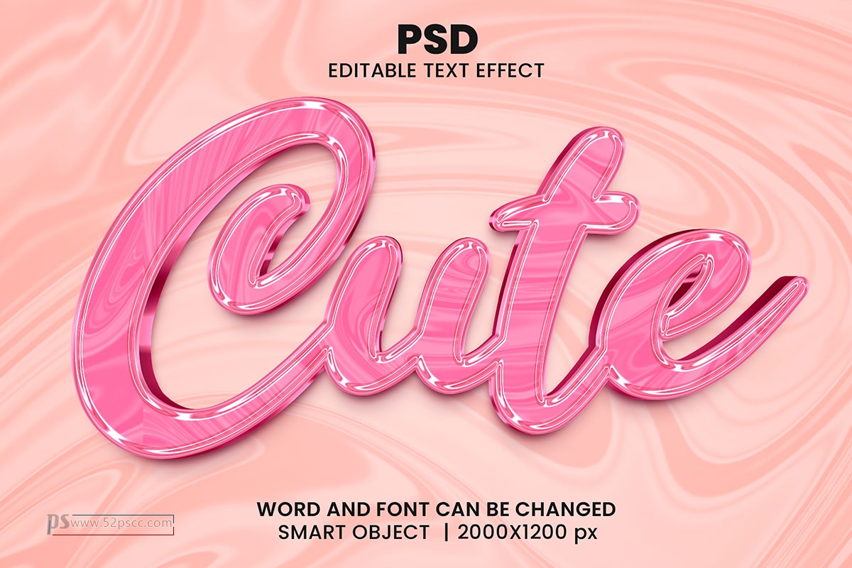 Photoshop粉红色光滑纹理立体字样式PS可编辑光滑纹理预设