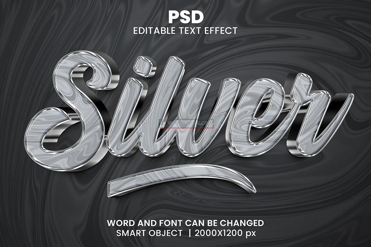 Photoshop银色纹理立体字效果PS可编辑银色纹理预设