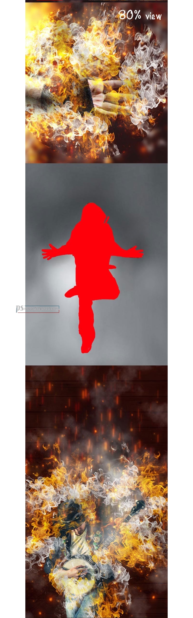 PS杂志海报封面火焰烟雾动作 火灾图像处理Photoshop 动作（附教程）