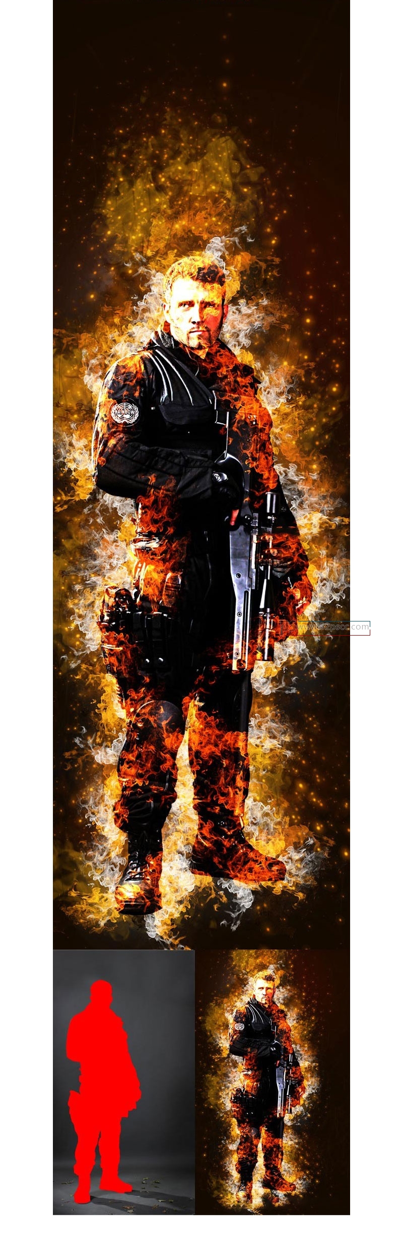 PS杂志海报封面火焰烟雾动作 火灾图像处理Photoshop 动作（附教程）