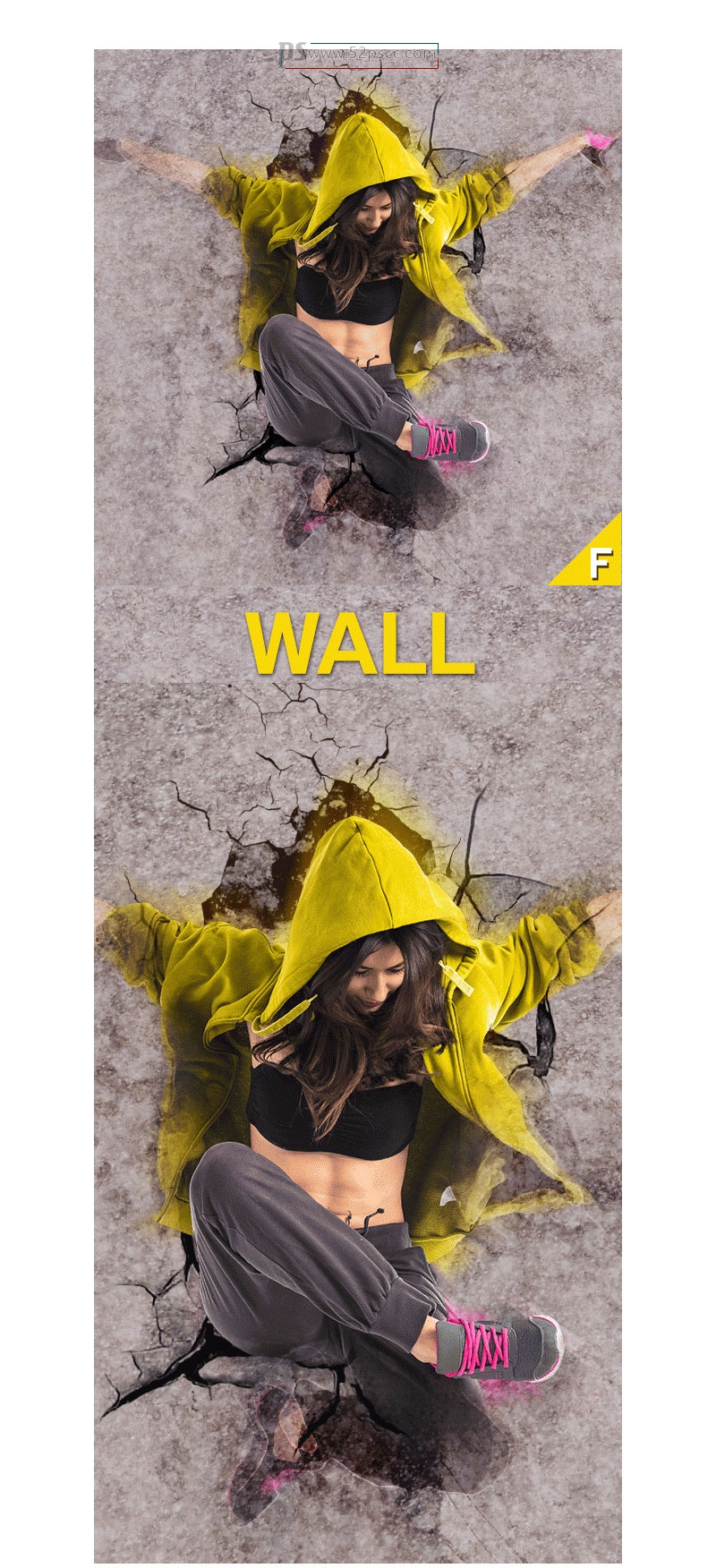 石墙裂纹PS特效动作墙上的裂缝Photoshop 动作