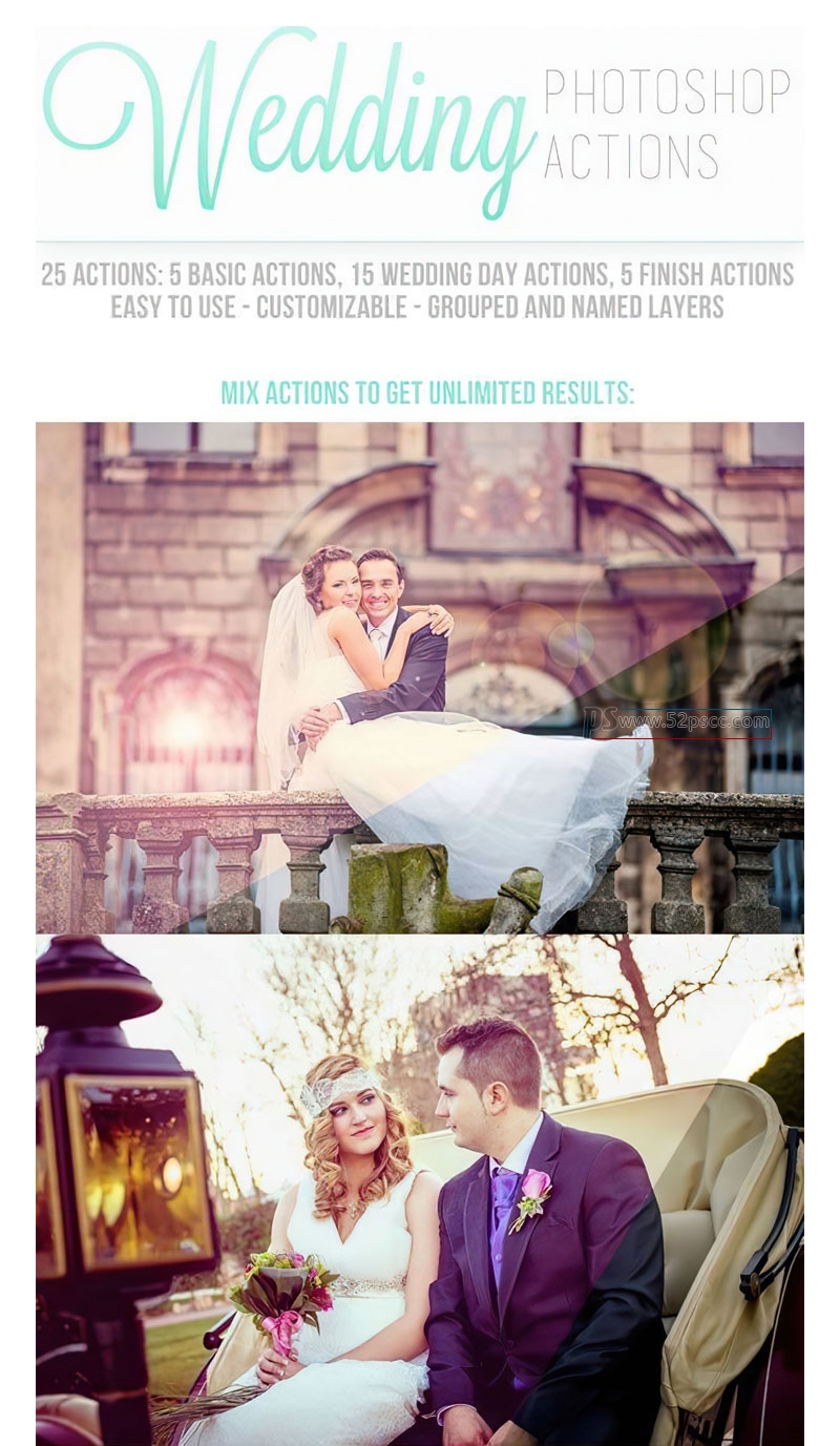 怀旧效果婚礼照片处理PS图片结婚照色调Photoshop动作