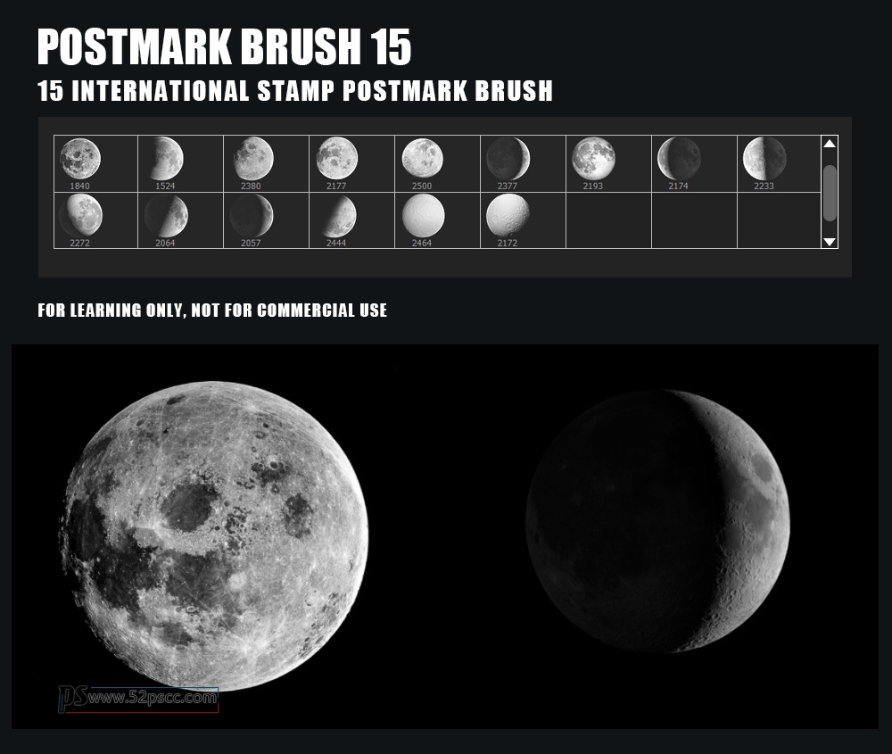 15个月亮星球Photoshop笔刷素材下载Procreate月球装饰笔刷